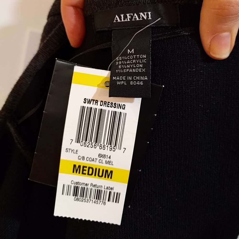 NWT Alfani Dark Gray Black Sweater Coat w/ Pockets - Picture 7 of 7